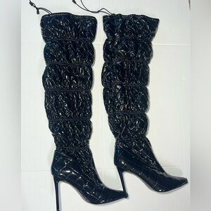 3 x $50 Black Patent Leather puffer knee high boots size 9M